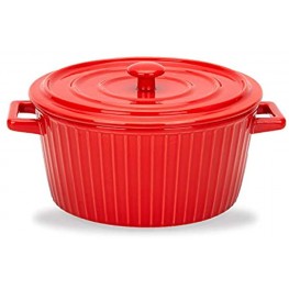 MDZF SWEET HOME Ceramic Baking Bowl for Oven Roasting Lasagna Pan Round Casserole Dish Noodle Bowl Bakeware with Handle and Lid 37 Oz Red