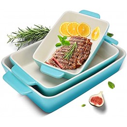 3Piece Casserole Dish Ceramic Baking Dish Rectangular Baking Dishes for Oven Ceramic Bakeware with Handles Durable Nonstick Large Lasagna Pan for Cooking Baking 10'' x 7'' Gradient SkyBlue