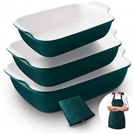 Asahijade Ceramic Bakeware Sets 3 Pcs Casserole Dishes Non-stick Lasagna Pans Rectangular Baking Dish Set for Cooking Cake Dinner Kitchen Banquet and Daily Use 13.1X9.8” Peacock Green