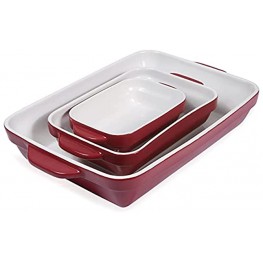 Hlyluoyi Ceramic Bakeware Set Lasagna Pan with Handles Ceramic Rectangular Baking Dishes for Oven Cooking Kitchen Banquet Cake Dinner 9x13 Inches Casserole Dish Set of 3 Red