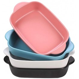 Hoxierence 20oz Small Ceramic Baking Dishes 7.5" x 5.6" Individual Matte Porcelain Bakeware Pan Rectangular Baker with Double Handles for Lasagna Casserole Set of 4 4 colors