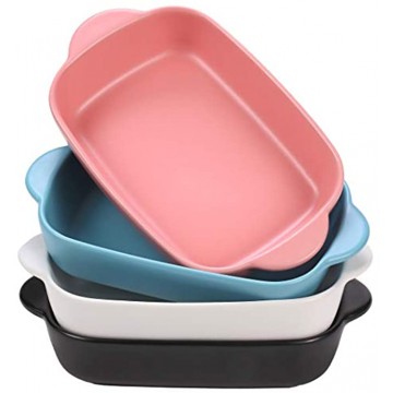 Hoxierence 20oz Small Ceramic Baking Dishes 7.5 x 5.6 Individual Matte Porcelain Bakeware Pan Rectangular Baker with Double Handles for Lasagna Casserole Set of 4 4 colors