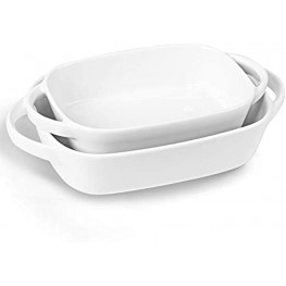 LEETOYI Porcelain Bakeware Set 2 Size8.7-Inch 7.5-Inch Rectangular Baking Dish with Double Handle,Ceramics Baking Pans for Kitchen Cooking Cake Dinner,1 or 2 person servings White