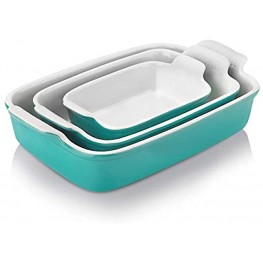 Nucookery Baking Dishes 3 Pack Ceramic Bakeware Set,Ceramic Glaze Baking Dish Set Rectangular Baking Pan set for Cooking Kitchen,Cake Dinner Banquet and Daily 15 x 9.5 Inches Aquamarine