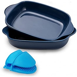 XXAS Bakeware Set for 1 or 2 Person Servings with 1 Pair of Mini Oven Mitts,Casserole Dish Includes 2 Small Rectangular Baking dishes,Ceramic Baking Dish for Cooking,Cake,Dinner,Daily UseBlue