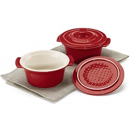 Cuisinart Chef's Classic Ceramic Bakeware-Set of 2 10 Ounce Mini Round Covered Cocottes Red
