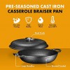 Heavy Duty Pre-Seasoned Cast Iron Casserole Braiser Pan with Cover 3.2-Quart Non-Stick