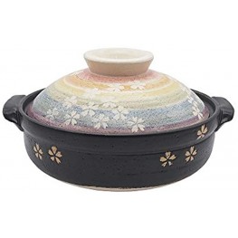 Hinomaru Collection Japanese Niji Sakura Rainbow Design Donabe Ceramic Hot Pot Casserole Banko Earthenware Clay Pot for Shabu Shabu Made In Japan 30 fl oz 7.5"D