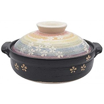 Hinomaru Collection Japanese Niji Sakura Rainbow Design Donabe Ceramic Hot Pot Casserole Banko Earthenware Clay Pot for Shabu Shabu Made In Japan 30 fl oz 7.5D