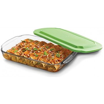 Libbey Baker's Basics Glass Casserole Baking Dish with Plastic Lid 8-inch by 12-inch