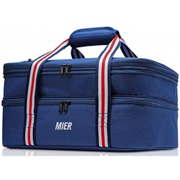 MIER Insulated Double Casserole Carrier Thermal Lunch Tote for Potluck Parties Picnic Beach Fits 9 x 13 Inches Casserole Dish Expandable Dark Blue