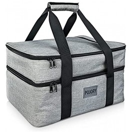 POJORY Insulated Casserole Carrier for Hot or Cold Food Double Decker Casserole Dish Carrier Lasagna Holder Tote for Parties Picnic Potluck Beach Camping Fits 9"x13" Baking Dish Grey