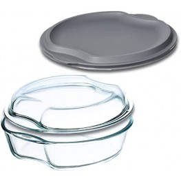 Simax Casserole Dish For Oven: Round Glass Casserole Set With Lids 1 Glass and 1 Plastic Cover – Clear Baking Pan Oven Safe Basic Bakeware and Cookware Borosilicate Glassware 2.5 Quart Capacity Plus 1.5 Quart Lid