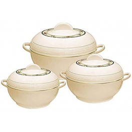 Tmvel Ambiente Food Warmer Hot Pot Set Of Insulated Casseroles 1.2 1.6 And 2.5 Litre Beige