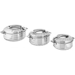 Vinod 3-Piece Insulated Casserole Food Warmer Cooler Hot Pot Gift Set 1000mL+1500mL+2500mL Stainless Steel