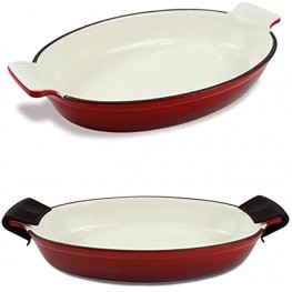 1.58 Qt Enameled Cast Iron Oval Roaster Casserole Dish Lasagna Pan Deep Roasting Pan for Cooking and Baking Small 13.4" x 8.46" Red
