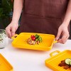 Bruntmor 8.5 x 7 Set Of 4 Porcelain Matte Oven to Table Bakeware Dinner Plates for Oven Roasting Lasagna Pan with Handle Square Dish Yellow