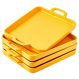 Bruntmor 8.5 x 7 Set Of 4 Porcelain Matte Oven to Table Bakeware Dinner Plates for Oven Roasting Lasagna Pan with Handle Square Dish Yellow