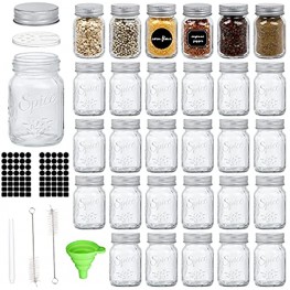 30 Pack 4oz Glass Mason Spice Jars Bottles Mcupper Empty Round Containers with Silver Airtight Metal Caps and Pour Sift Shaker Lid