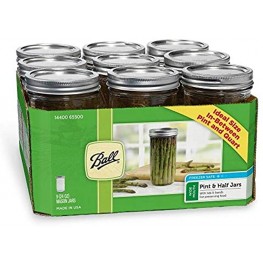 Ball Wide Mouth Pint and Half Glass Mason Jars with Lids and Bands 24-Ounces 9-Count