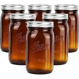 Bedoo Amber Glass Mason Jars 32 oz Wide Mouth with Airtight Lids and Bands 6 Pack Amber Clear Glass Canning Mason Jars Quart Mason Jars Set of 6 Wide Mouth