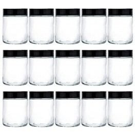 Bekith 15 Pack 9 Ounce Glass Jars Clear Glass Jar with Black Plastic Airtight Lids for Meal Prep Jelly Dry Food Spices Salads Yogurt