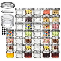 Mason Jars 4 OZ AIVIKI Glass Regular Mouth Canning Jars with Silver Metal Airtight Lids and Bands for Sealing Canning Dry Food Preserving Jam Honey Candle Meal Prep Overnight Oats Food Storage Salads 40 Pack 40 Whiteboard Labels