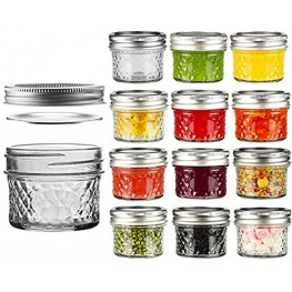 Mini Mason Jars 4 oz 12 Pack Small Jelly Jars With Regular Mouth Airtight Lids and Bands Quilted Crystal Jars for Jam Overnight Oats Honey Salads Wedding Favors