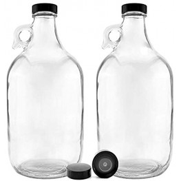nicebottles Clear Glass Handled Jugs Half-Gallon Pack of 2 with Extra PolyCone Caps