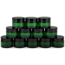 Vivaplex 12 Green 1 oz Round Glass Jars with Inner Liners and black Lids