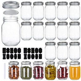 wreatrea 12 OZ Mason Jars Regular Mouth 20 Pack Glass Canning Jars with Lids and Bands for Meal Prep Food Storage Canning Drinking Overnight Oats Jam Honey Spices Salads Yogurt 20 Blackboard Labels & White Marker Pen Included