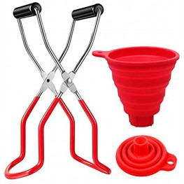 2 Packs Canning Essentials Set Canning Jar Lifter Tongs with Rubber Grip+Silicone Collapsible Canning Funnel Anti-Slip Wide-Mouth Clip Funnel for Kitchen Restaurant Canning Kits