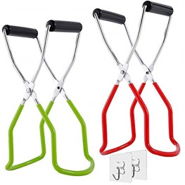 2 pcs Canning Jar Lifter Stainless Steel Canning Tongs with Grip Handle and Kitchen Wall Adhesive Hooks for Wide and Regular Jars Red and Green