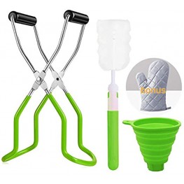 Canning Jar Lifter Tongs with Small Silicone Funnel Heat Resistant Kitchen Gloves Sponge Cleaning Brush Stainless Steel Jar Lifter for Wide and Regular Mason Jars