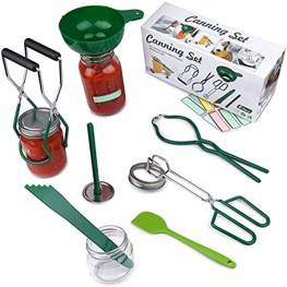 Canning Kit Include Canning Funnel Jar Lifter Jar Wrench Lid Lifter Canning Tongs Silicone Spatulas，Bubble Remover Tool for Canning Jars Mason Jars Canning Pot，Label- 3D Color Green
