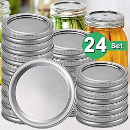 24 Set Regular Mouth Canning Lids and Rings for Ball Kerr Jars Ewadoo Split-Type Food-Grade Metal Mason Jar Lids & Bands for Canning Storing Pickling-100% Fit & Airtight for Small Mouth Jars