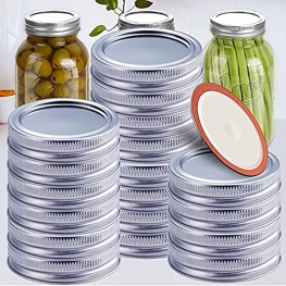 24 Sets Wide Mouth Canning Lids and Rings for Ball Kerr Jars Split-Type Food-Grade Metal Mason Jar Lids and Bands for Canning Storing Pickling-100% Fit & Airtight for Large Mouth Jars-Silver