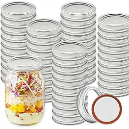 50 Pieces Canning Lids and Rings Regular Mouth Mason Jar Lids with Silicone Seals for Ball Kerr Jars Split-Type Lids Canning Jar Caps Silver