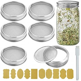 6 Pack Sprouting lids Stainless Steel Sprouting Jar Strainer for Wide Mouth Mason Jars Lid Germination Kit Sprouter Set for Growing Bean Broccoli Seeds Alfalfa Salad 6 Lids 12 Bands 1 brush