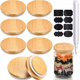 8 Pieces Bamboo Jar Lids Wide Mouth Canning Jar Lid Storage Seal Lid Compatible with Mason Jars 70 mm Regular Mouth 86 mm Wide Mouth Jars with Chalkboard Labels and Chalk Marker