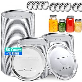 80-Count Wide Mouth Canning Lids + 10 Rings for Ball Kerr Jars Split-Type Canning Lids Mason Jar Lids Leak Proof 86 mm Mason Jar Lids 100% Fit & Airtight for Mason Jars 80count-86mm wide mouth+10 rings