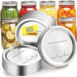 Regular Mouth Canning Lids,50 Pcs 70MM Split-Type Metal Mason Jar Lids with Silicone Seals 100% Fitting & Airtight for Regular Mouth Jars Leak Proof Anti-Rust 50
