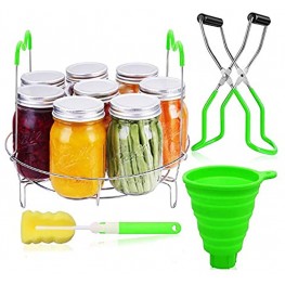 Canning Supplies Canning Rack Kit 4Pcs Canning Kit Include Stainless Steel Canning Rack Canning Jar Lifter Tongs,Canning Funnel and Cleaning Bottle Sponge Brush Green