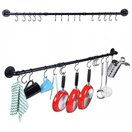 50.4 Inch Pipe Pot Bar Kitchen Rail with 15 Hook Wall Mount Utensil Rack Hanging Pan Organizer Multiuse Industrial Pipe Towel Holder