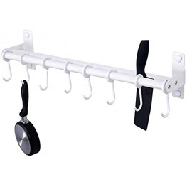 Dseap Pot Rack Pots and Pans Hanging Rack Rail with 8 Hooks Double Bars Pot Hangers for Kitchen Wall Mounted White