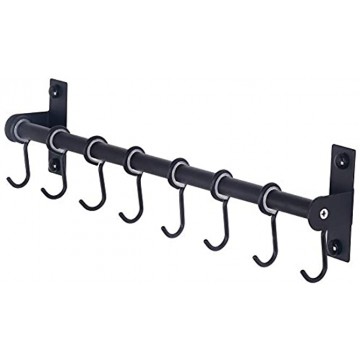 Dseap Pot Rack Pots and Pans Hanging Rack Rail with 8 Hooks Pot Hangers for Kitchen Wall Mounted Black
