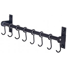 Dseap Pot Rack Pots and Pans Hanging Rack Rail with 8 Hooks Pot Hangers for Kitchen Wall Mounted Black