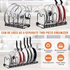Expandable Pot and Pan Organizers Rack AHNR 10+ Pans and Pots Lid Organizer Rack Holder Kitchen Cabinet Pantry Bakeware Organizer Rack Holder with 10 Adjustable Compartments Black
