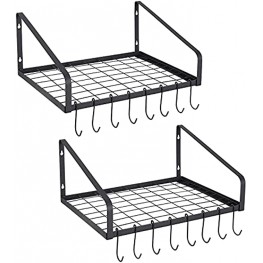 Giikin Hanging Pot Rack Set of 2 Kitchen Wall Mounted Pot and Pan Hanger Rack Organizer Wall Storage Shelves for Household Utensils and Cookware Holder with 16 S HooksBlack