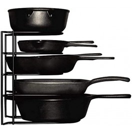 Heavy Duty Pots and Pans Organizer For Cast Iron Skillets Pots Frying Pans Lids | 5-Tier Durable Steel Rack for Kitchen Counter & Cabinet Storage and Organization No Assembly Required [Black]